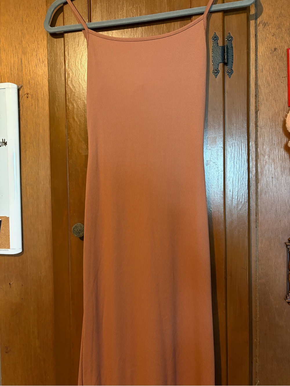 Rust Orange Ribbed Slip Dress - Simple Spaghetti Strap